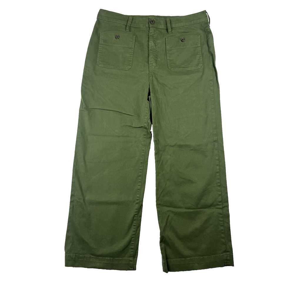 J Crew Wide Leg Pants Womens 31 Green Patch Pocket High Rise Casual Cotton Blend